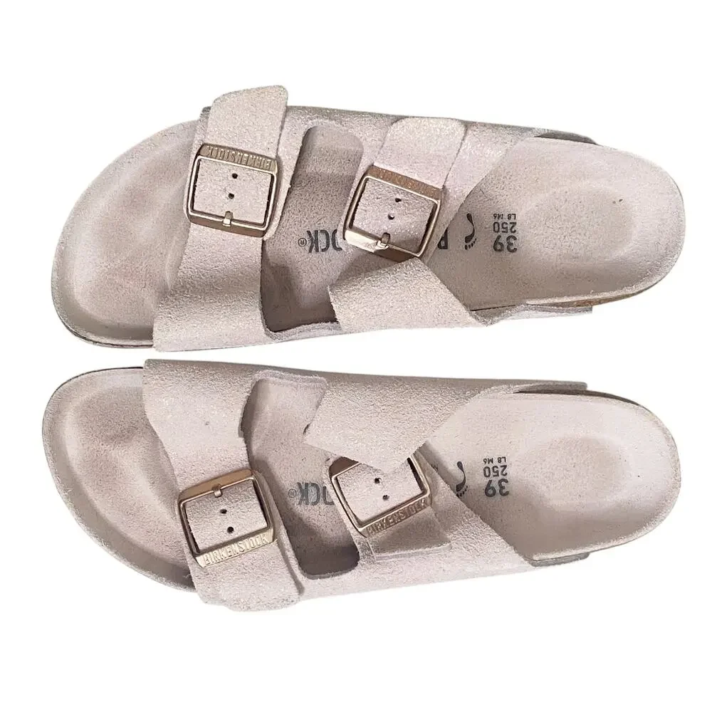 BIRKENSTOCK ARIZONA LIGHT ROSE SUEDE LEATHER Rose Gold Glitter 8